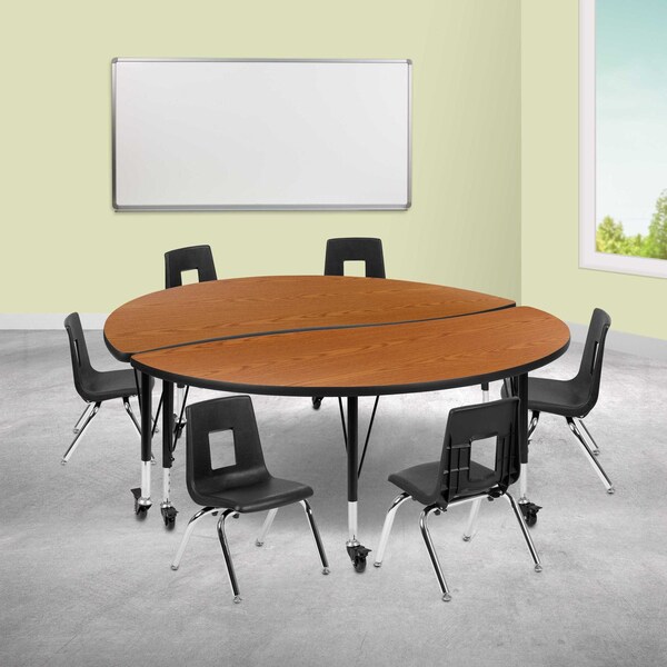 Flash Furniture Round 60 W, 60 L, 25 H, Chrome, Laminate, Particleboard, Plastic, Steel, Wood Grain XU-GRP-12CH-A60-HCIRC-OAK-T-P-CAS-GG - main